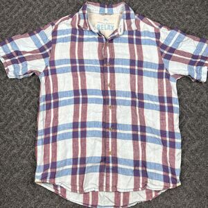 Tommy Bahama Linen Shirt Men’s Medium Blue Red Plaid Beach Vacation